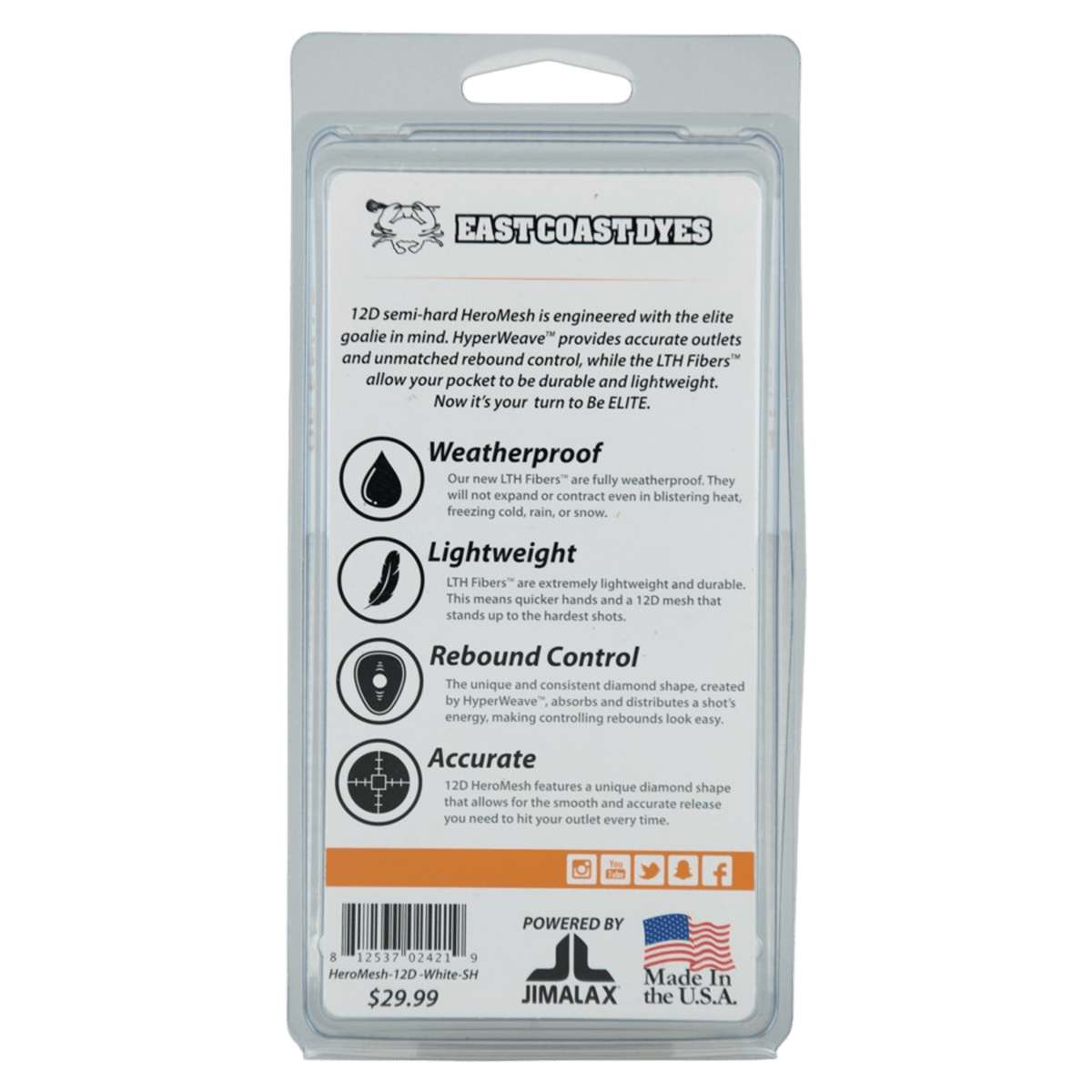 ECD 12D Hero Semi Hard Goalie Mesh Men's Stringing Supplies White Lax.com