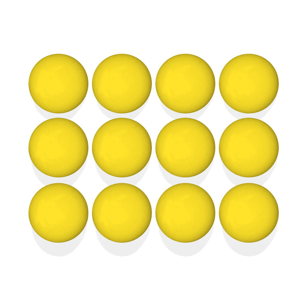 A dozen yellow Lax.com Lacrosse Balls from their 12-Pack set, all NOCSAE-certified, are neatly displayed in a 3x4 grid pattern against a plain white background.
