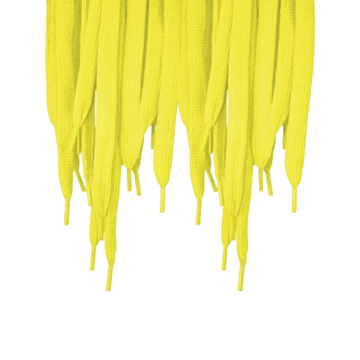 A selection of premium Lax.com Goalie Shooting Strings in a vibrant yellow, displayed vertically against a white background.