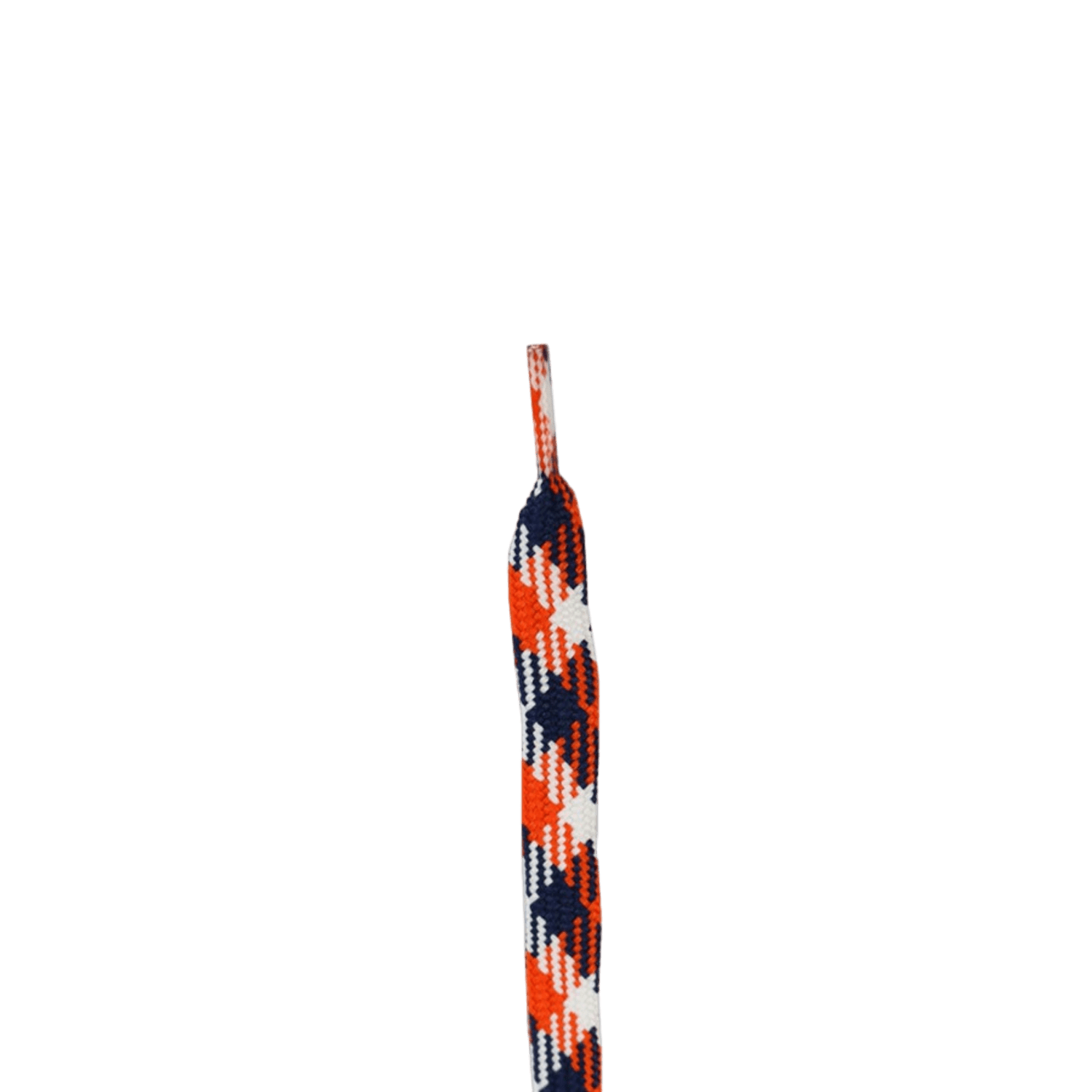 The Lax.com Multi-Color Shooting String, featuring a vibrant geometric pattern in orange, white, and blue, is displayed upright against a solid green background.