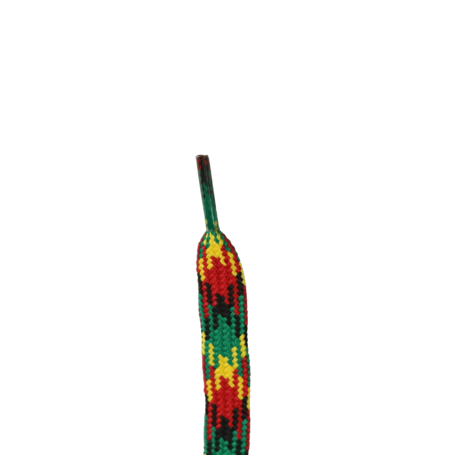 A colorful beaded piece resembling a chili pepper includes patterns of red, yellow, and green on a solid green backdrop, capturing the dynamic energy of the Lax.com Multi-Color Shooting String.