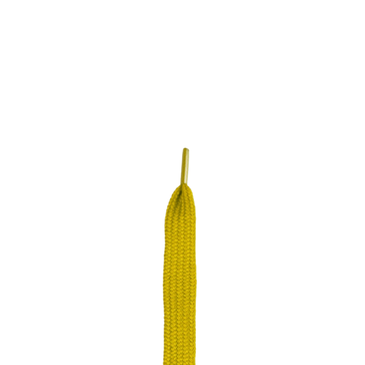 The Lax.com Shooting Strings, featuring a gold aglet and crafted from a solid weave in yellow, is centered against a vibrant green background.
