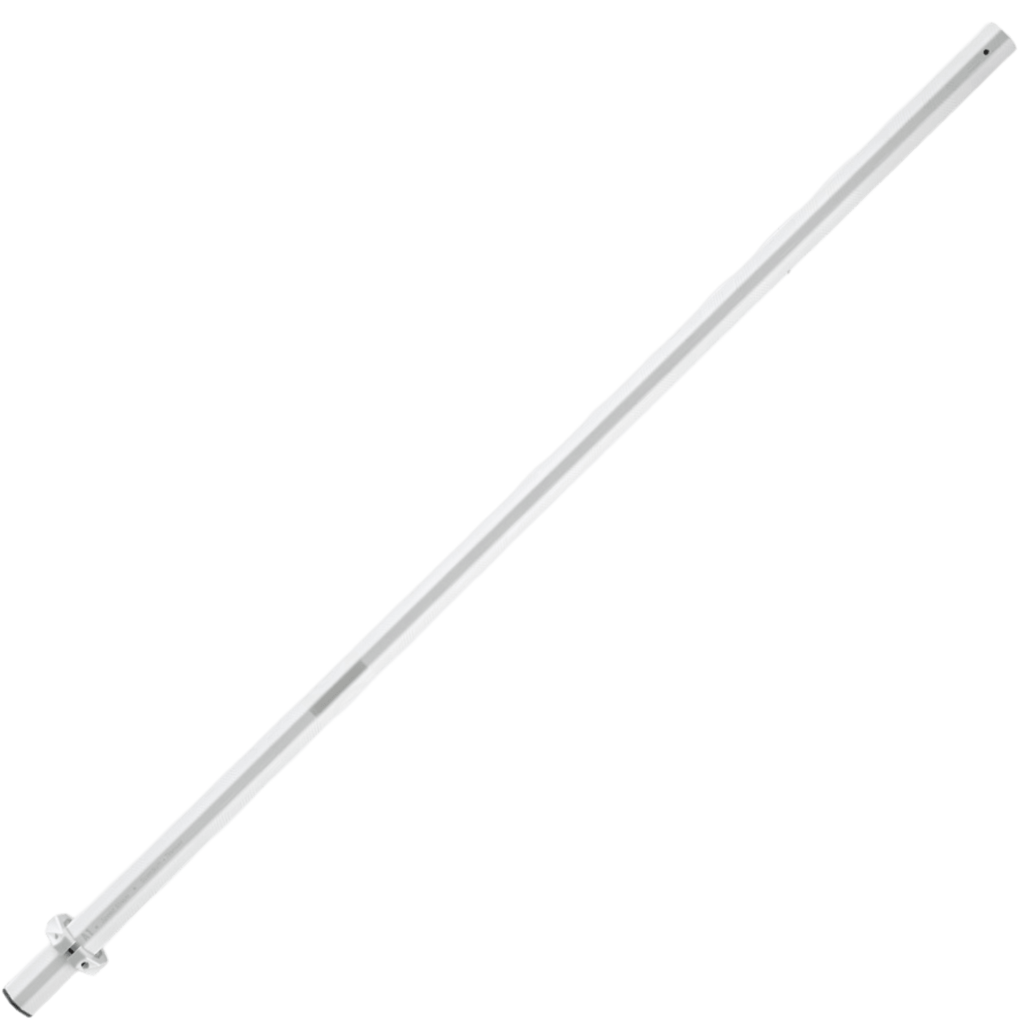The Maverik A1 Goalie Shaft, crafted from Scandium alloy, is a lightweight, long, and slender metallic rod featuring a textured surface that tapers slightly towards one end. Its silver color and uniform design stand out against the plain white background, making it an ideal choice for precision and resilience in the game.