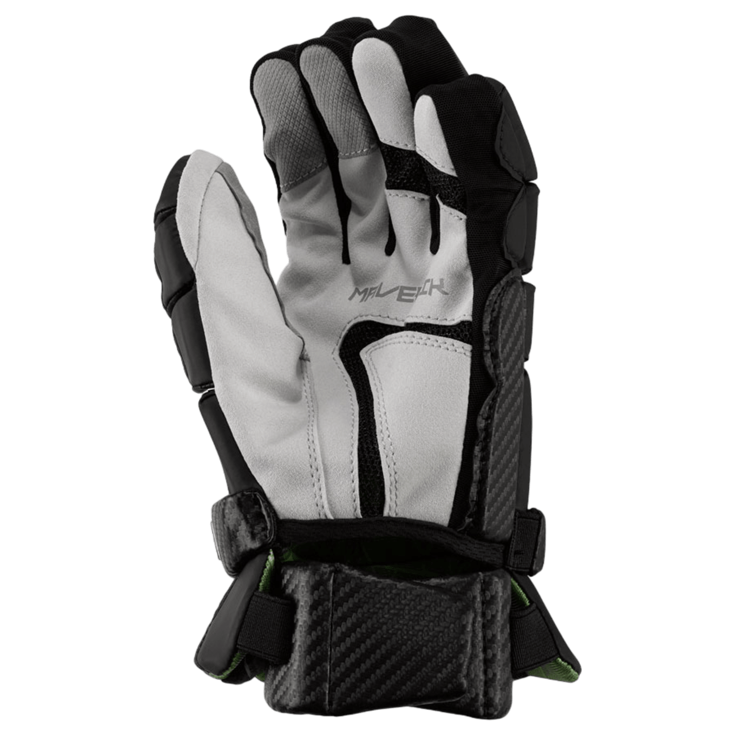 The 3003090 glove from Maverik is a black and gray protective glove featuring adjustable straps and padding, perfect for activities requiring hand protection. It boasts a classic fit and quick-dry liner, with the brand's logo prominently displayed on the back to emphasize its design and style.