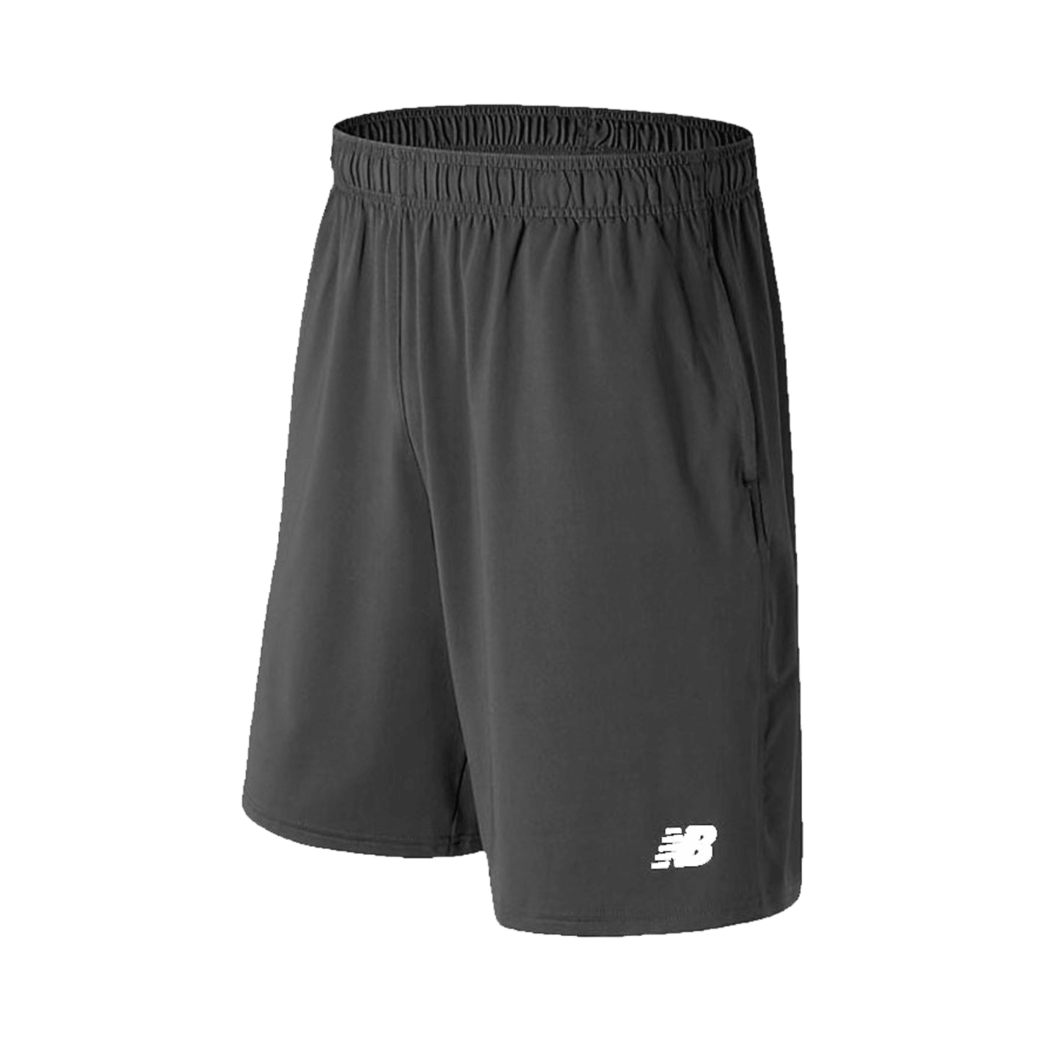 The New Balance Tech Shorts are gray athletic shorts designed with an elastic waistband, and they feature the New Balance logo on the lower left leg. These shorts are crafted from breathable, moisture-wicking fabric, making them perfect for lightweight training.