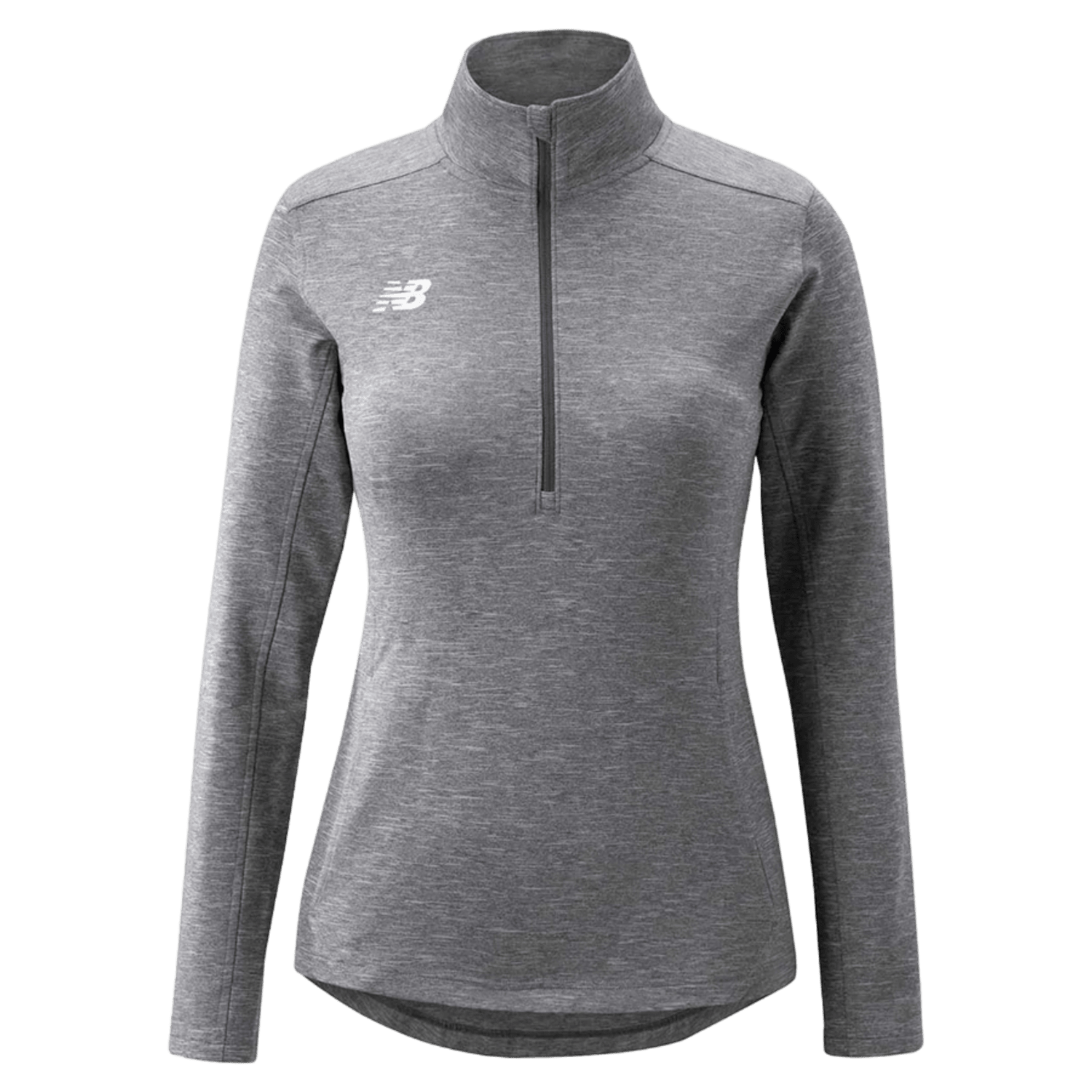 The New Balance Women's LW Solid ½-Zip Pullover features a high-collar, half-zip design in gray, with the iconic New Balance logo on the upper left chest. Made from lightweight fabric that ensures an athletic fit, it’s ideal for sports or casual wear and provides excellent moisture management.
