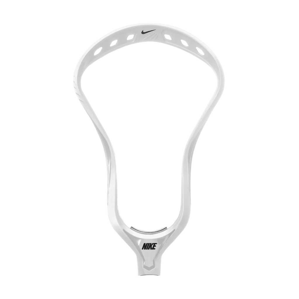 The HD APH2 BK XX/BOM by Nike is a high-performance men's lacrosse head, characterized by its curved shape and small Nike logo at the top alongside a larger one at the bottom. It has multiple side holes for versatile stringing, and its transparent background enhances the design's visibility.