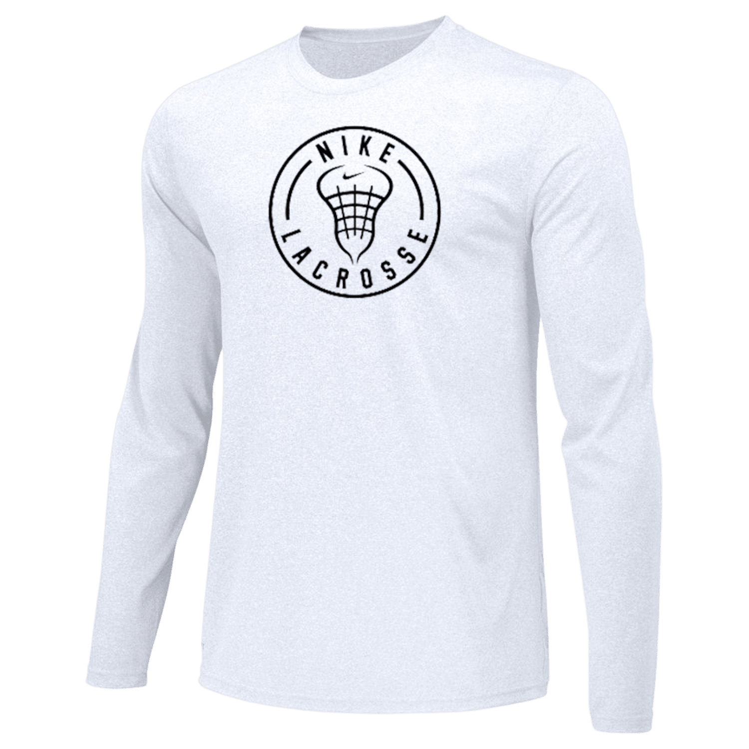 Nike Dri-Fit LS T-Shirt in white, featuring a black "Nike Lacrosse" logo with a net design on the chest.