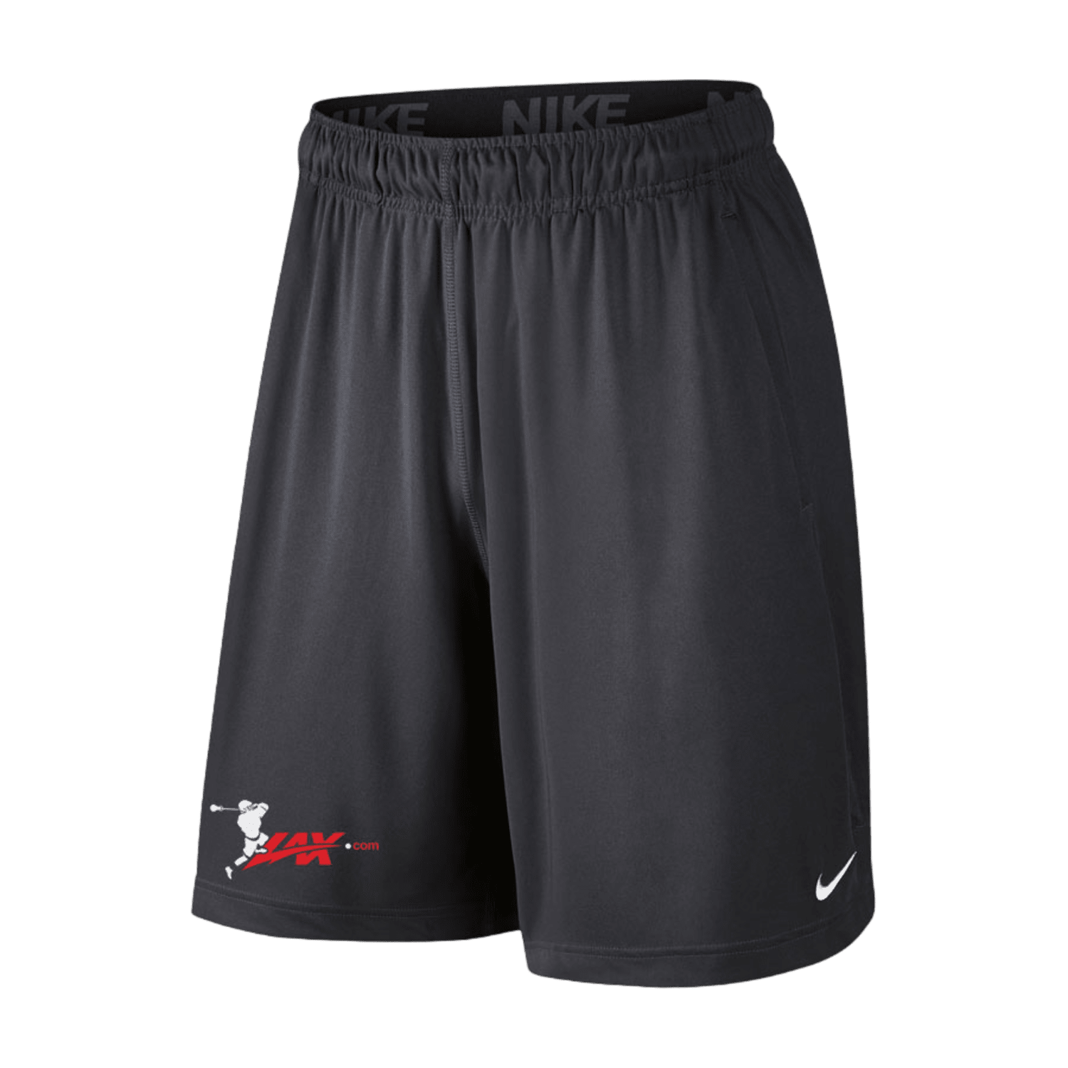 Nike Training Shorts by Nike, featuring a jacquard waistband. They include a small white swoosh logo on the lower left leg and display a red graphic with the text "hawk.com" on the lower right leg.
