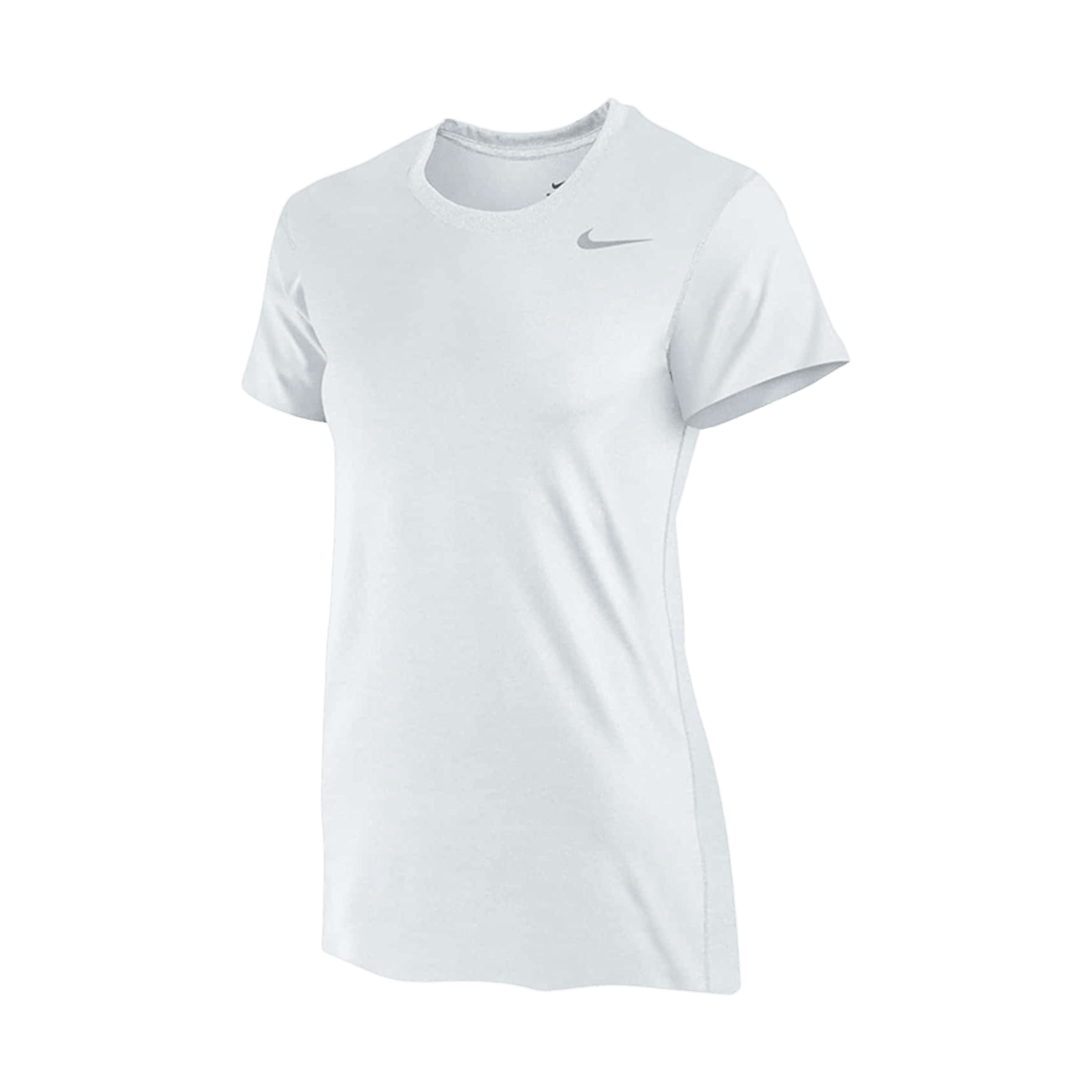 Introducing the Nike 453181, a sleek and smooth plain white athletic t-shirt featuring short sleeves and a small logo on the chest. Designed with sweat-wicking technology, this breathable shirt is perfect for displaying your team spirit during sports or casual outings.