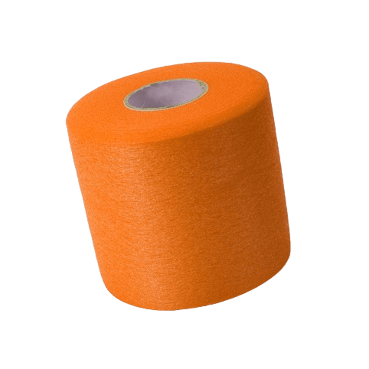 A large spool of ShockDoctor's vibrant orange Core Pre Wrap, displayed against a plain white background. The wrap is tightly wound around a cylindrical core with a visible center opening.