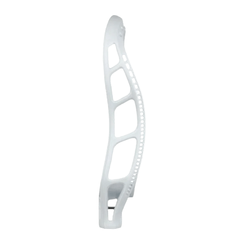 A side view of the StringKing Mark 2T Lacrosse Head showcases its open framework design with perforated details along the edge and a mid-pocket setup for optimized play.
