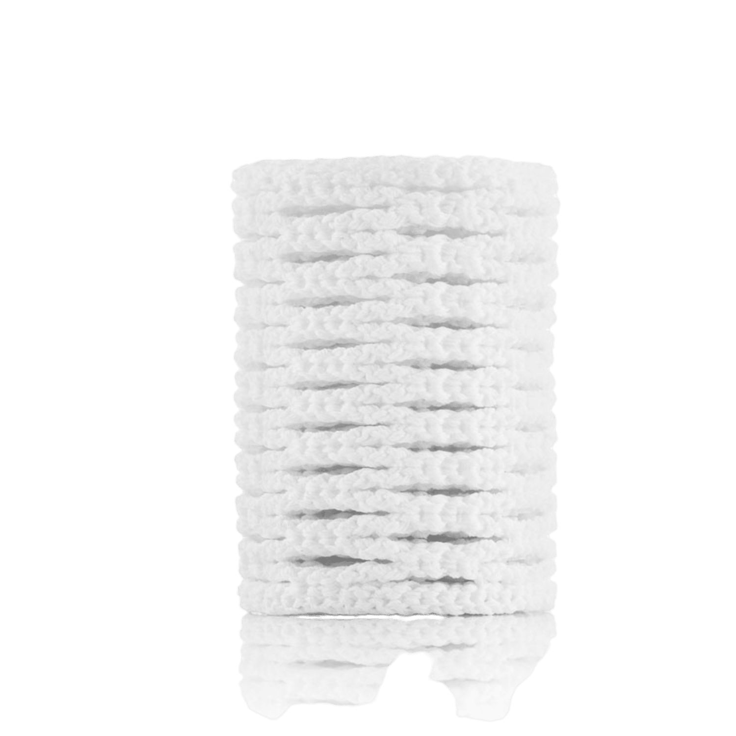 A stack of multiple white, round, and crinkled doilies or filters with tri-twist patterns is neatly arranged against a solid green background. The slightly uneven edges enhance the texture similar to the StringKing Type 4F Mesh by Stringking, commonly preferred by face-off players.