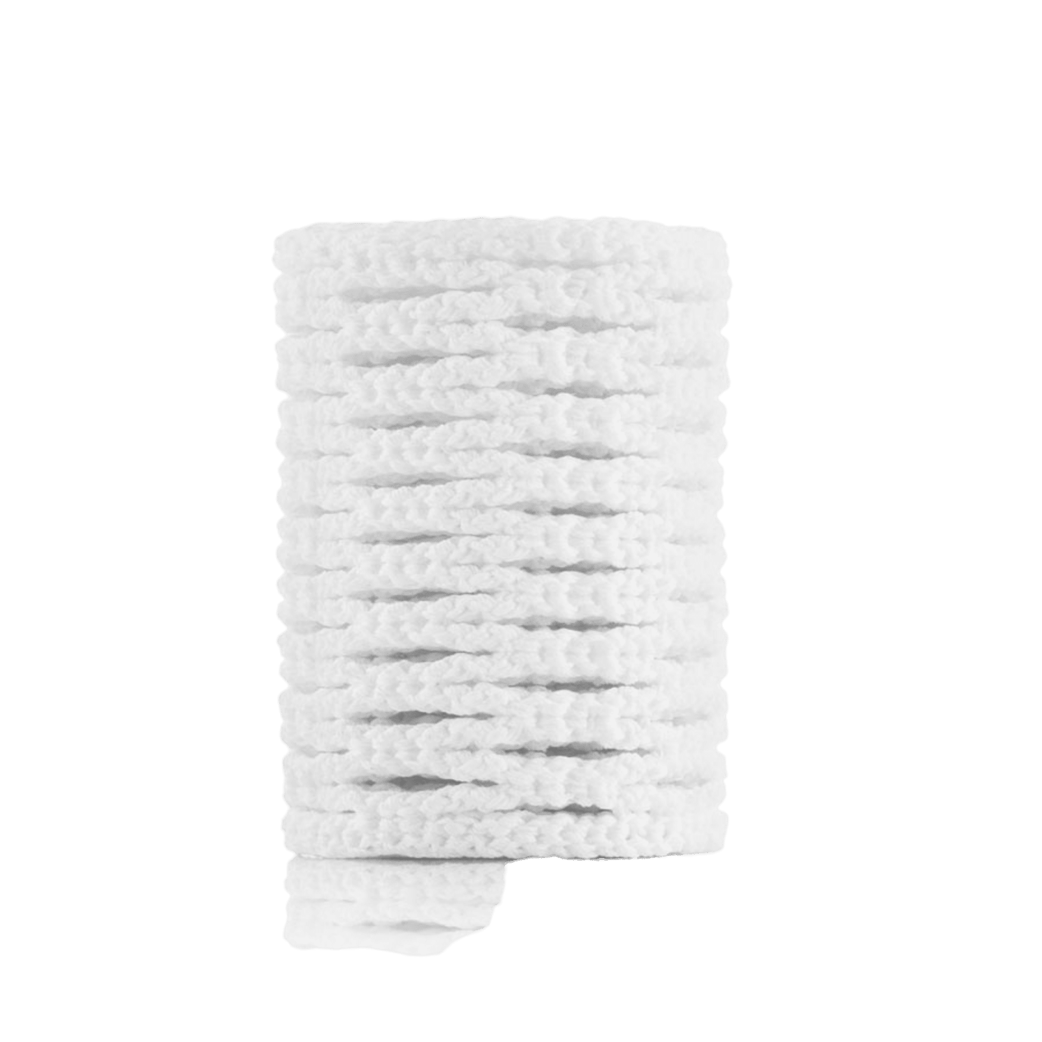 A set of StringKing Type 4X Mesh sleeves, in a striking white texture resembling lacrosse mesh, is stacked against a vibrant green background, with one sleeve partially unrolled at the bottom.