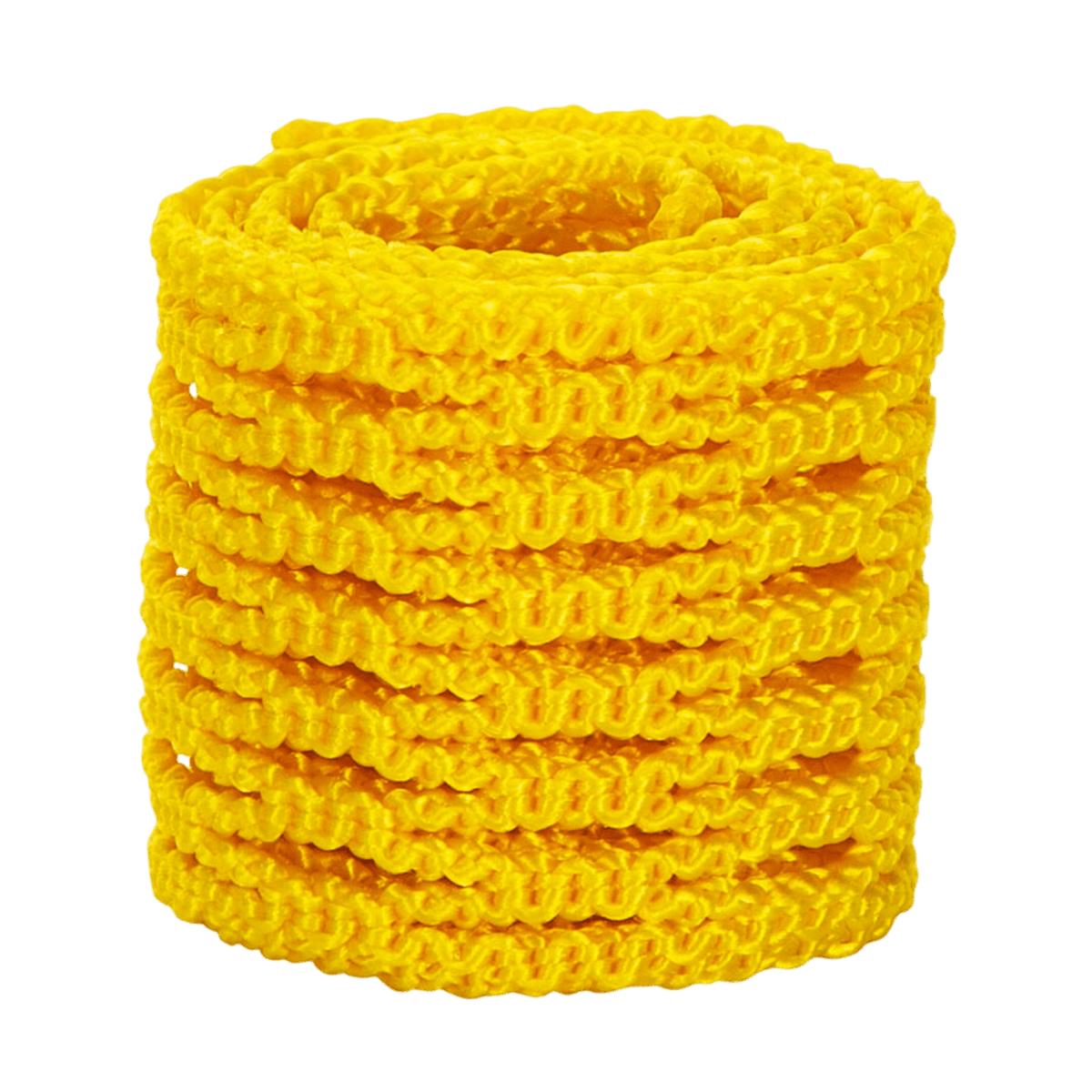 A stack of vibrant yellow coiled ropes, reminiscent of an STX Crux Mesh Pro Kit by STX, is arranged neatly against a green background.