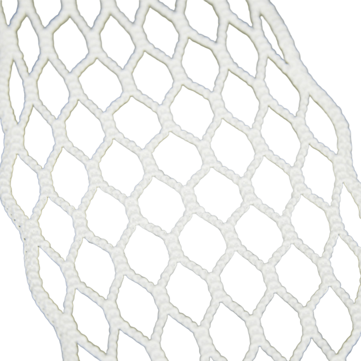 Close-up of a white PT CRX BK net featuring a hexagonal pattern set against a green background, showcasing the durability of STX's Crux Mesh used in women's lacrosse heads.