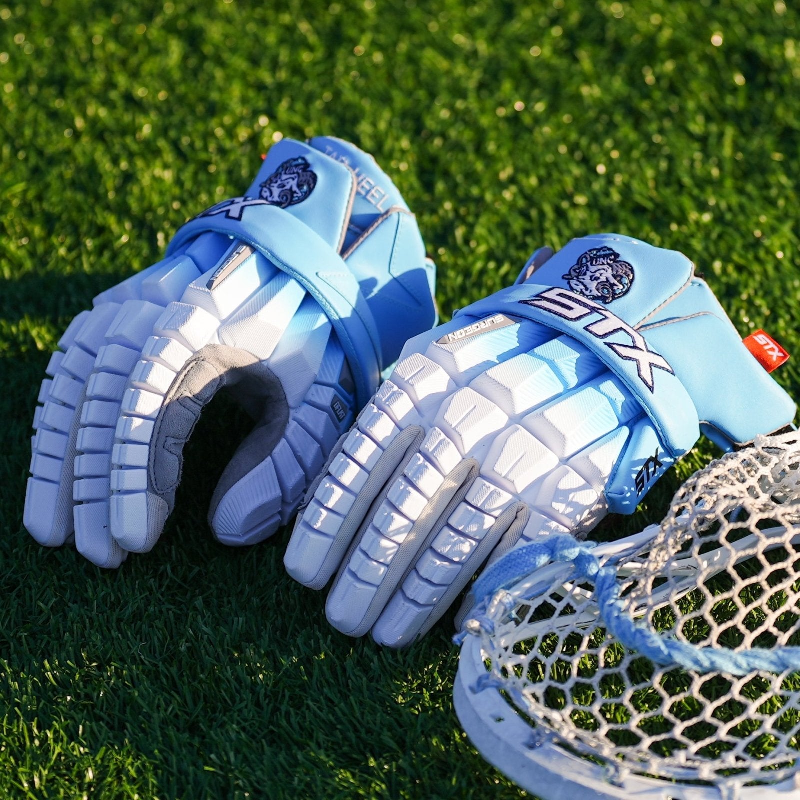STX RZR2 Lacrosse Gloves Men's Gloves White/Carolina Lax.com