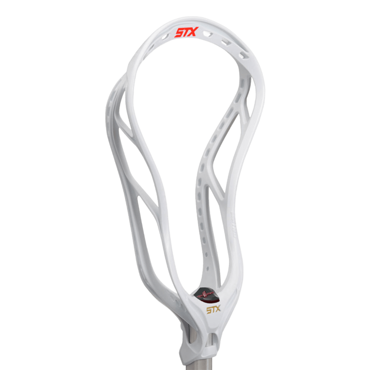 The STX Stallion 700 Enduraform lacrosse head in white showcases the red STX logo at the top. It is designed with open sidewalls and a symmetrical structure for effortless mounting on a stick handle, and it's equipped with Speed Scoop technology to provide exceptional ball control.