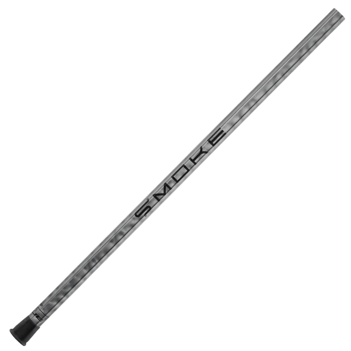 The TRUE Women's Smoke Lacrosse Shaft features a metallic silver finish with the word "SMOKE" printed in bold black letters, showcasing a tapered and sleek design inspired by its precision-engineered SMARTFLX flex profile.