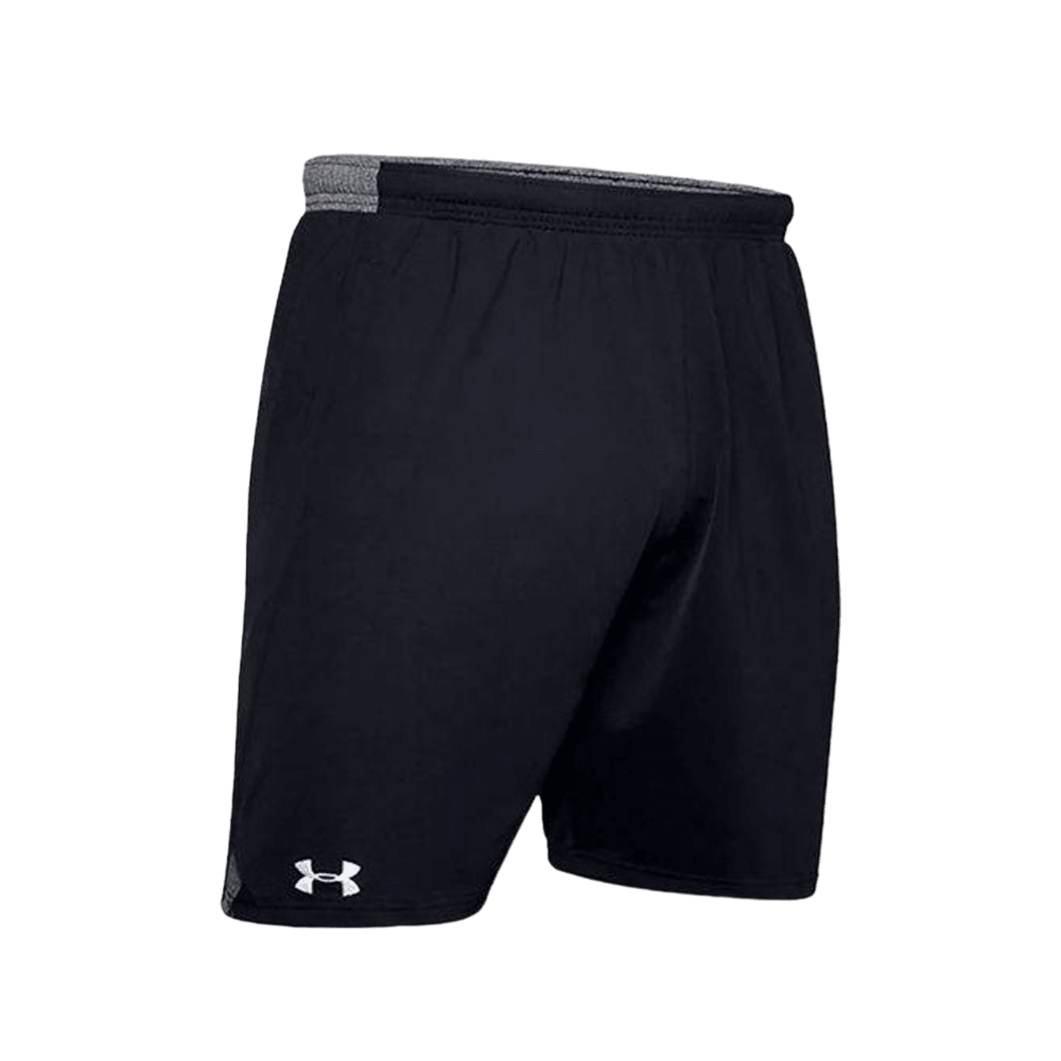 Under Armour's athletic shorts, product number 1351353, come in black and feature an elastic waistband. The Under Armour logo is prominently displayed in white on the bottom left front, offering a classic design ideal for both sports and casual outfits.