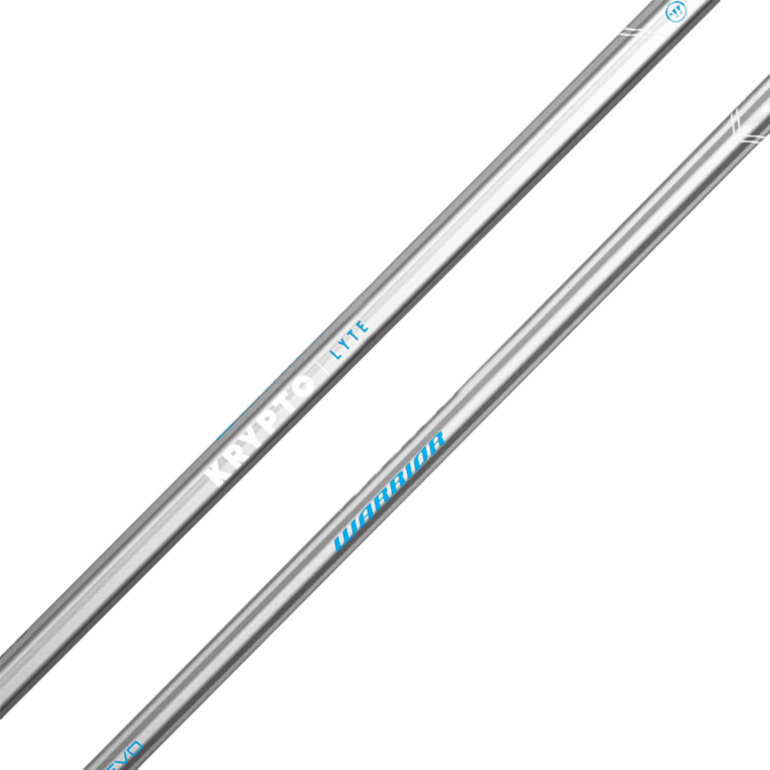 Two metallic golf shafts are crossed against a green background. The top shaft is labeled "RAPTO LITE" in blue, featuring a diamond grip texture, while the bottom one reads "MR. RIGID" in blue. Both shafts have a sleek, polished finish, reminiscent of the Warrior EKLAS2BKATK design.