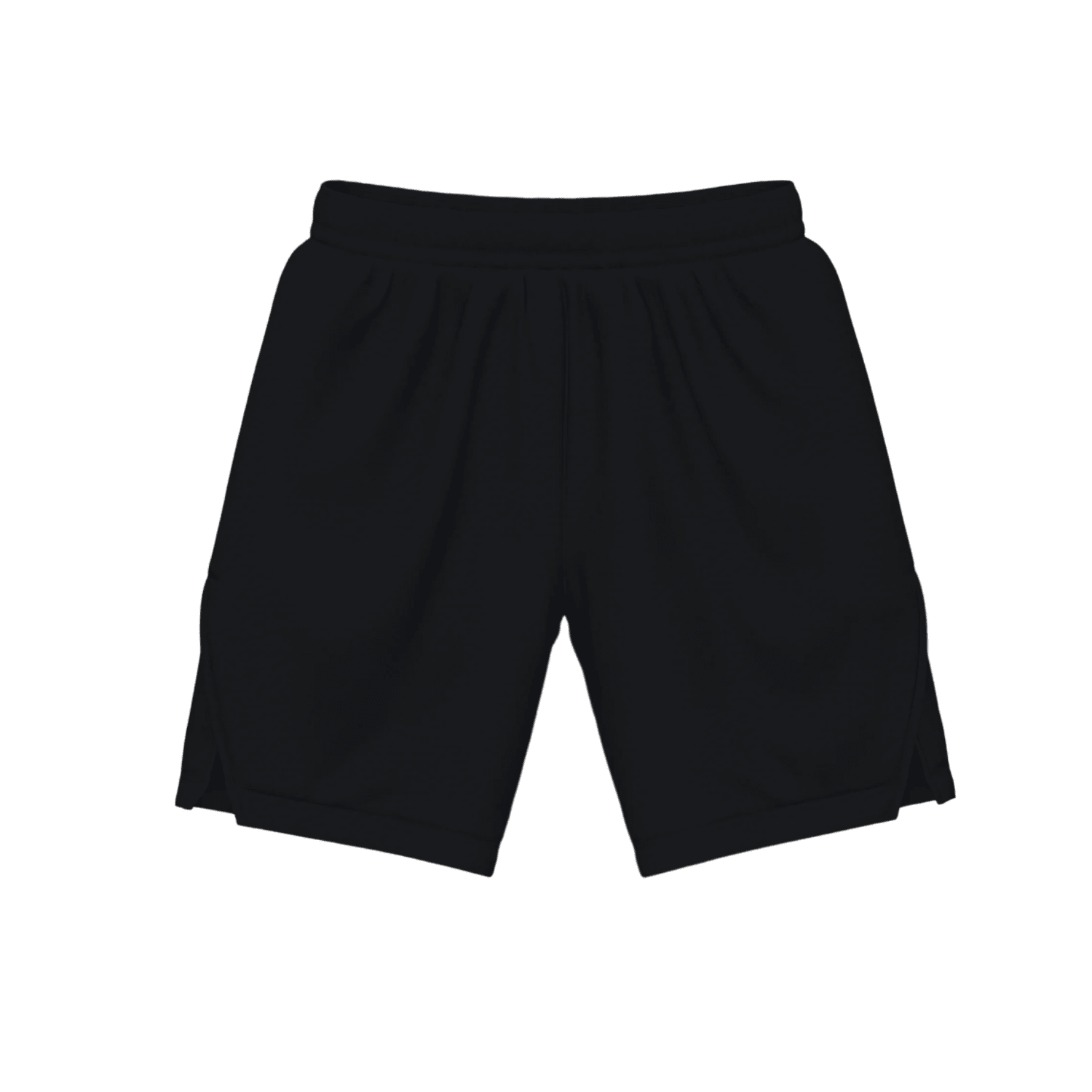 The Zima Sprint Performance Short is showcased against a solid green background. Made from lightweight fabric, these plain black shorts by Zima feature an elastic waistband and a simple design with slight pleats along the front for enhanced comfort during active wear.