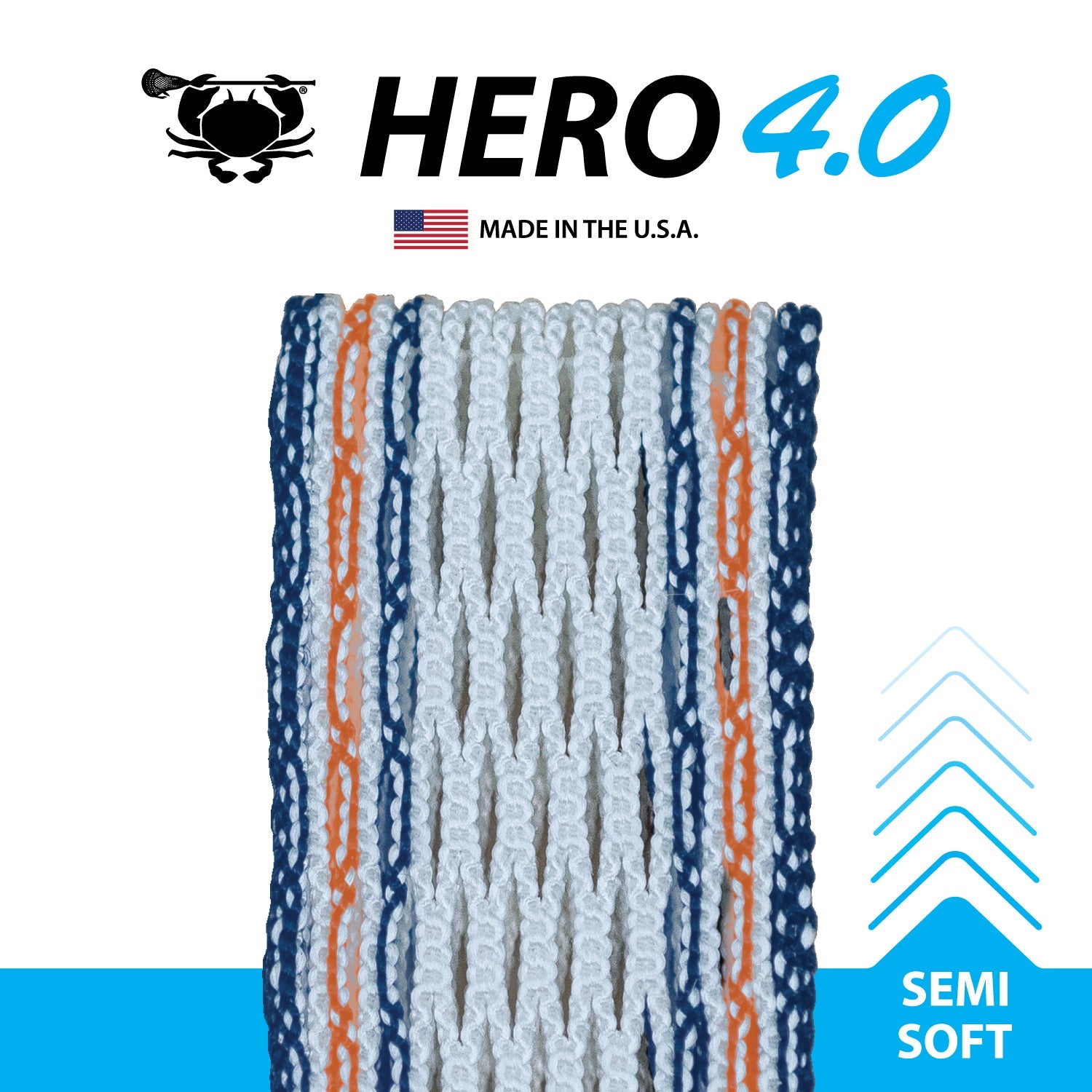ECD Hero 4.0 Striker Lacrosse Mesh Men's Stringing Supplies Navy/Orange Storm Lax.com