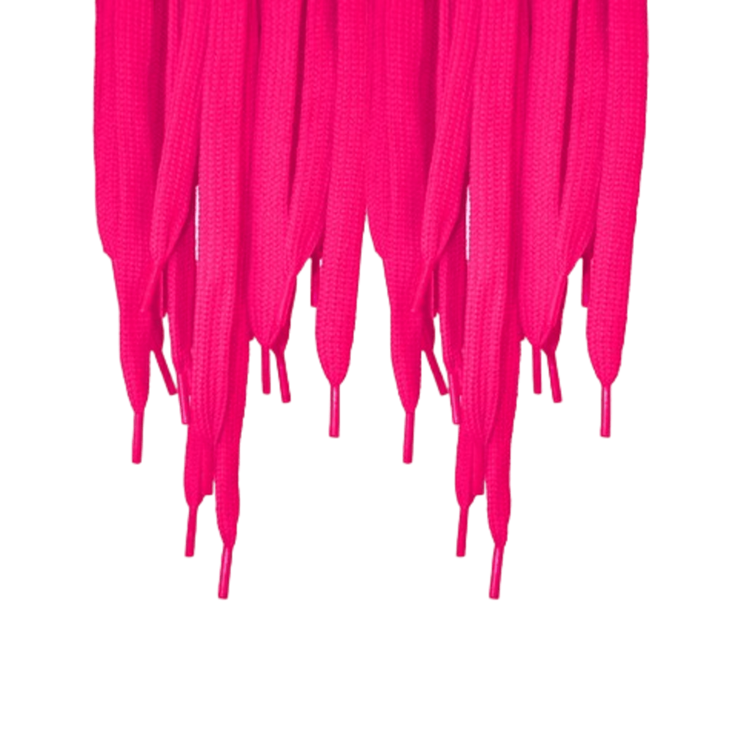 Vibrant pink Lax.com Goalie Shooting Strings stand out against a white backdrop, mirroring the bold and eye-catching look of premium lacrosse throwstrings with their repetitive shapes and vibrant hues.