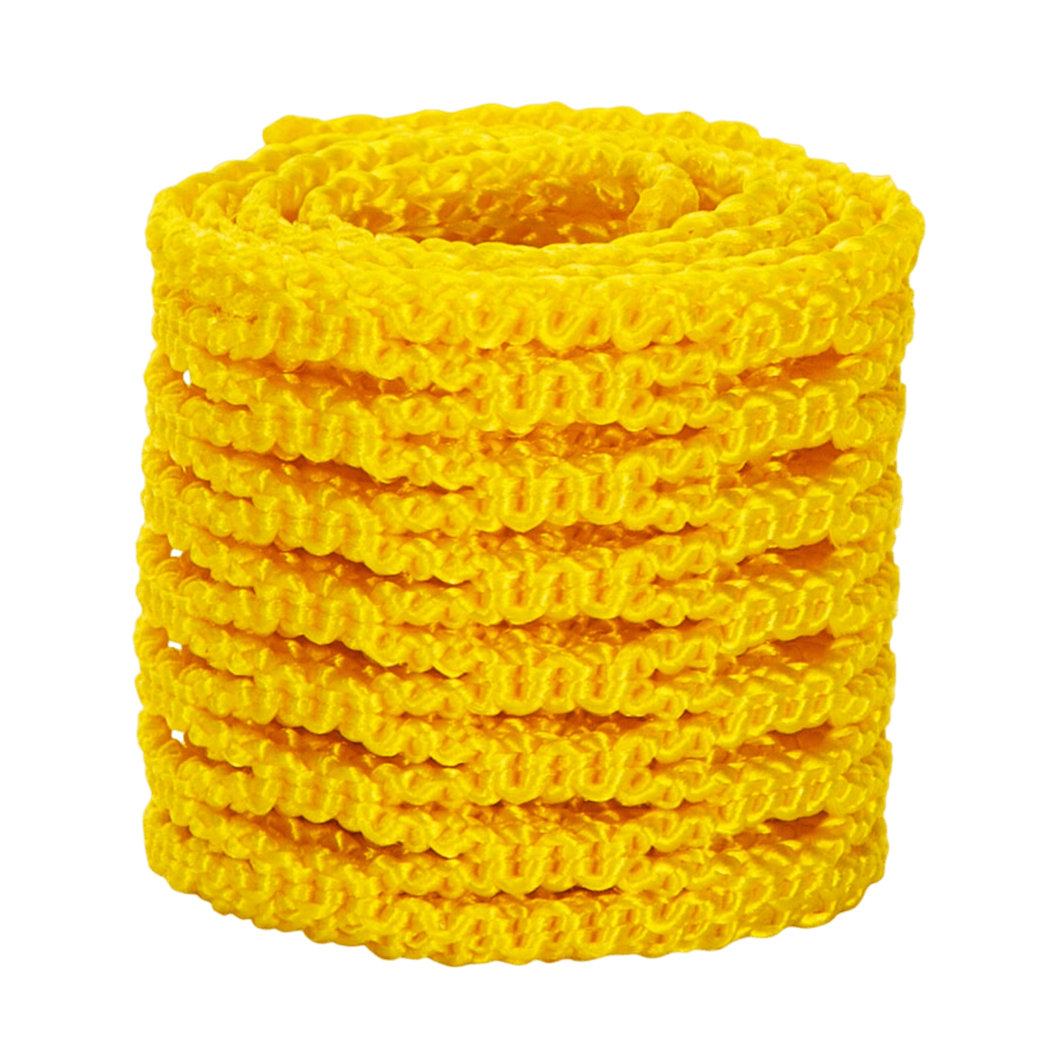 A stack of vibrant yellow coiled ropes, reminiscent of an STX Crux Mesh Pro Kit by STX, is arranged neatly against a green background.