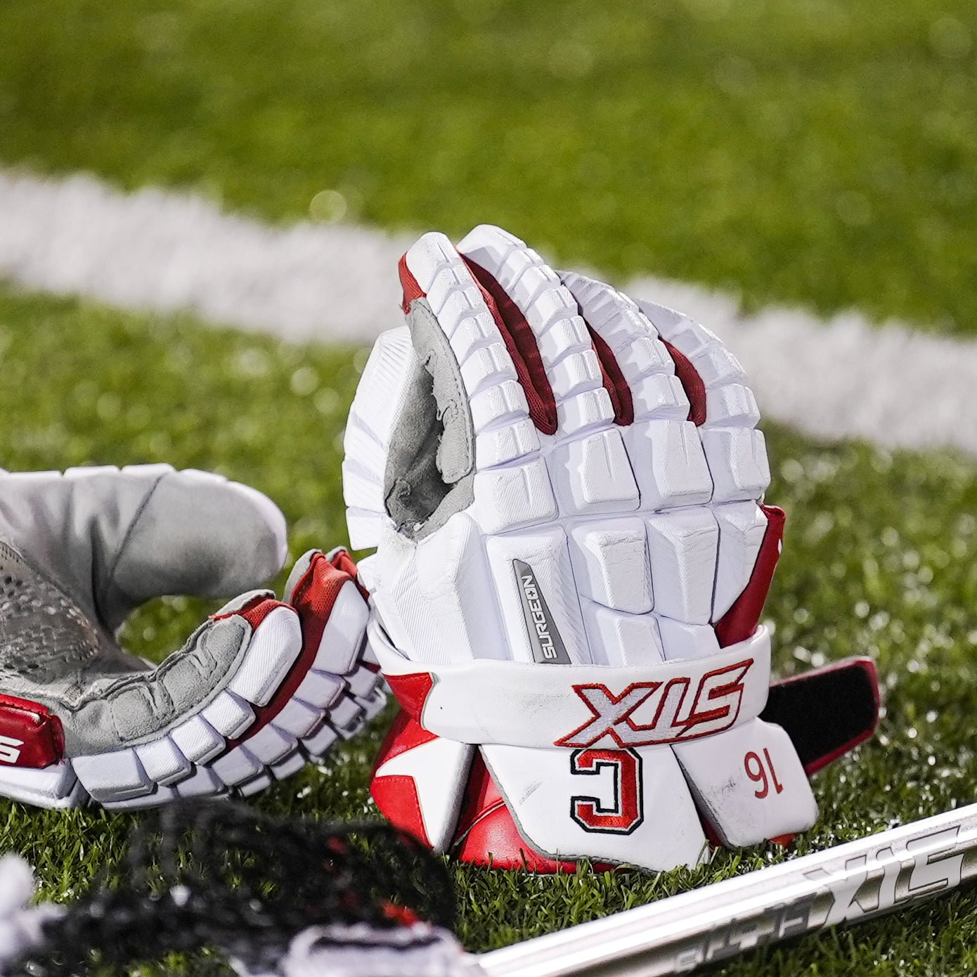 STX RZR2 Lacrosse Gloves Men's Gloves White/Carolina Lax.com