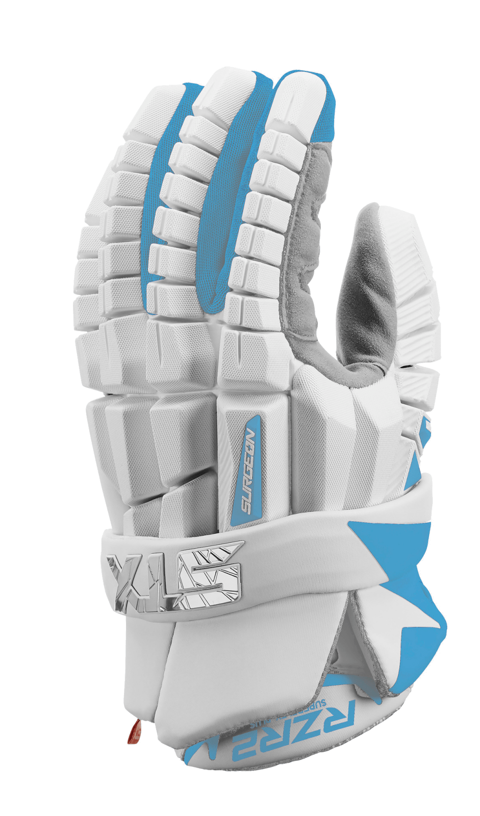 STX RZR2 Lacrosse Gloves Men's Gloves White/Carolina Lax.com
